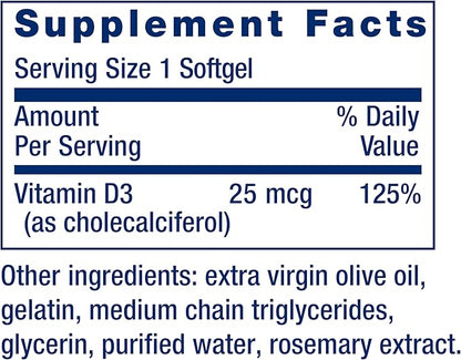 Life Extension Vitamin D3 25 mcg (1000 IU), Immune System Support, Bone Health, Whole-Body Health, Value Size, Gluten-Free, Non-GMO, 90 softgels