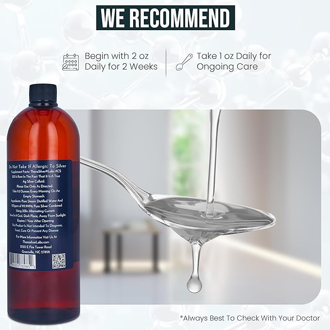 TheraSilver-TheraSilver Labs ACS 225-Advanced Colloidal Silver Liquid-225 PPM-Pure Bioactive Nano Particles for Immune Support-32 Oz-Family Size