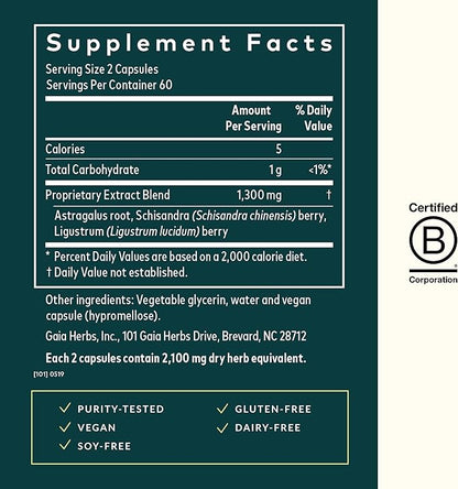 Gaia Herbs Astragalus Supreme - Immune and Antioxidant Support Herbal Supplement - with Astragalus Root, Schisandra Berry, and Ligustrum - 120 Vegan Liquid Phyto-Capsules (30-Day Supply)