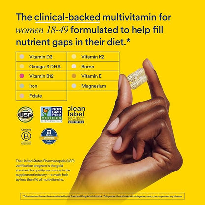 Ritual Multivitamin for Women 18+ with Vitamin D3 for Immune Support*, Vegan Omega 3 DHA, B12, Iron, Gluten Free, Non GMO, USP Verified, 30 Day Supply, 60 Capsules