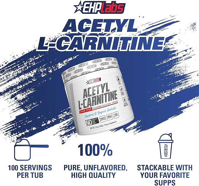 EHP Labs Acetyl L Carnitine Powder - Supports Natural Energy Production, Assists in Healthy Brain Function, Supports Heart Health, Vegan, Gluten Free, Non GMO - 100 Servings