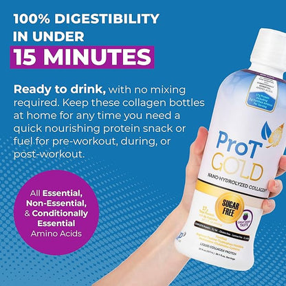 Liquid Collagen Protein Shot, 17g Clear Protein Nano-Hydrolyzed Grass Fed Collagen, 2g Arginine for Wound Support, Gluten Free, Sugar Free, 0g Carbs, Non GMO, Berry, 30 fl oz Bottle