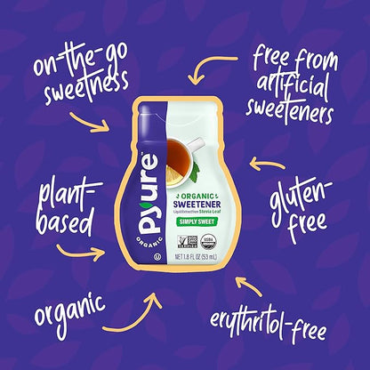 Pyure Organic Stevia Liquid Sweetener Keto Sugar Substitutes, Zero Calorie, Zero Sugar, Zero Carb, Plant-Based Sugar Free Liquid Stevia Extract, Simply Sweet, 1.8 oz (Pack of 4)