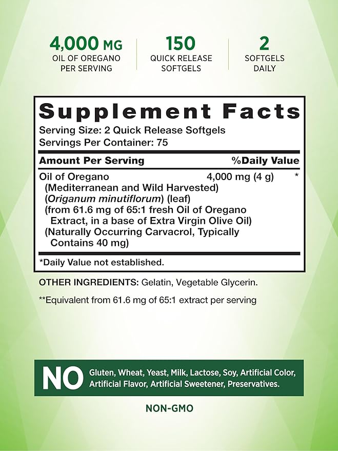 Nature's Truth Oil of Oregano Softgels | 4000 mg | 150 Count | Non-GMO & Gluten Free Herbal Supplement