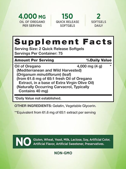Nature's Truth Oil of Oregano Softgels | 4000 mg | 150 Count | Non-GMO & Gluten Free Herbal Supplement