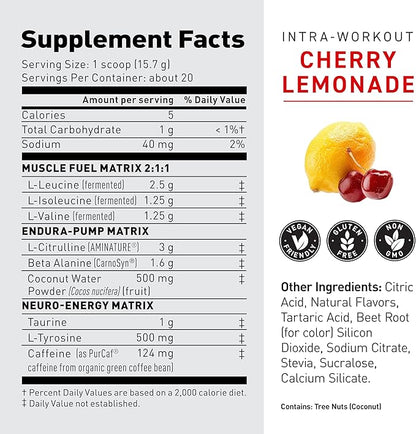 Kaged Intra-Workout Powder | in BCAAs, L-Citrulline & Beta-Alanine for Endurance | 124mg Organic PurCaf® Caffeine | Coconut Water Powder | 20 Servings | Cherry Limeade