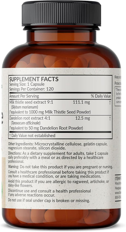 Futurebiotics Milk Thistle Silymarin Marianum & Dandelion Root Liver Health Support, Antioxidant Support, Detox, 120 Capsules