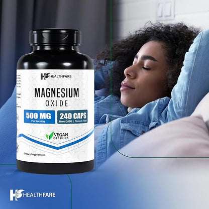 Magnesium Oxide 500mg | 240 Veg Capsules | High-Absorption Formula | Naturally Sourced | Made in The USA
