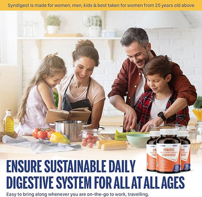Syndigest probiotic daily care for women & men with dual benefit of 5 probiotic & prebiotic strains, balance gut health & relieves constipation, travel friendly, 60 capsules (2 billions CFU/serving)