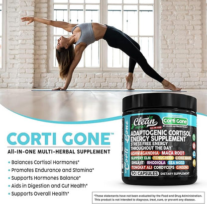 Corti Gone Cortisol Supplements For Women | Maca Root Ashwagandha Cortisol Detox Manager Reducer + Slippery Elm Fenugreek Lions Mane Shilajit Rhodiola Sea Moss Tongkat Ali Cordyceps Ginseng Beet Root