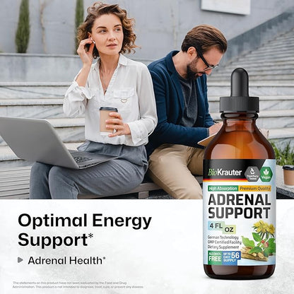 BIO KRAUTER Adrenal Support Tincture - Rhodiola & Ashwagandha Supplements - Vegan Mood Support Drops 4 Fl.Oz.