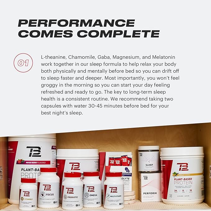 TB12 Sleep - Sleep Supplement with Magnesium, L-Theanine, Chamomile, GABA, and Melatonin to Fall Asleep Faster, Promote Relaxation, and Improve Sleep Quality. Stress and Mood Nightly Support