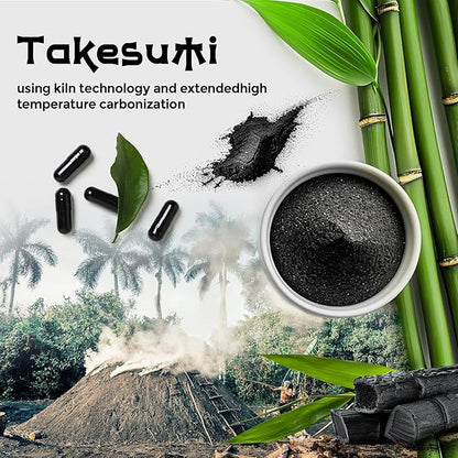 Takesumi Activated Charcoal 2000mg – Activated Charcoal from Bamboo for Max Absorption, Detox & Gut, 120 Vegan Capsules