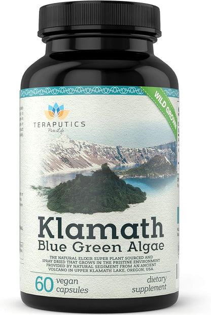 Premium Klamath Lake Blue Green Algae - More Powerful Than Spirulina and Chlorella Supplements | Pure Chlorophyll Rich SuperFood, Sourced from Organic Klamath Lake, 500mg, 60 Vegan Capsules