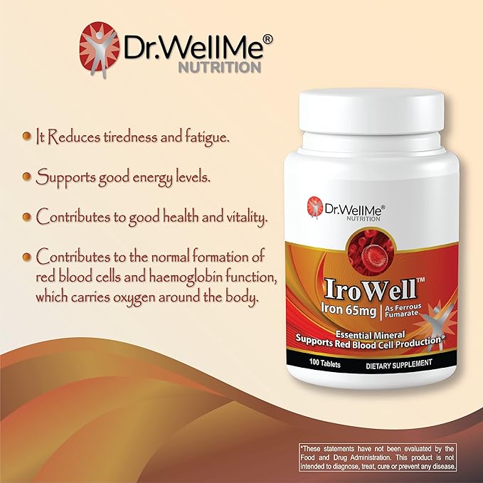 Irowell, The Power of Iron! Made with Ferrous Fumarate, Anion Ferrous Salt, 65mg, 100 Tablets, 100 Day Supply