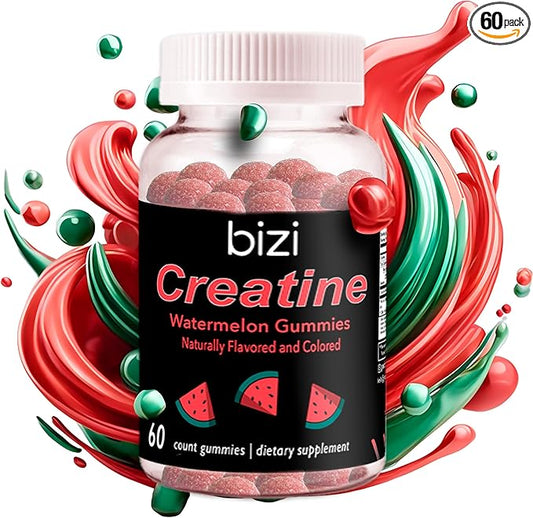 Bizi Creatine Watermelon Gummies for Men & Women, Creatine Monohydrate Gummies, Watermelon Flavor Creatine Gummy, Workout, Muscle Growth, & Recovery Supplement, Vegan & Gluten Free (60 ct)