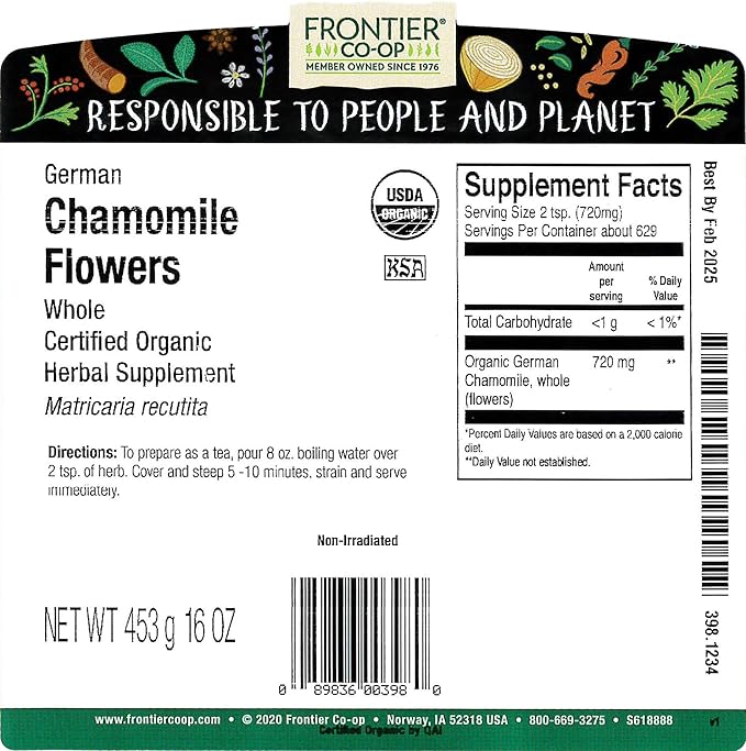 Frontier Co-op Organic Whole Chamomile Flowers 1lb