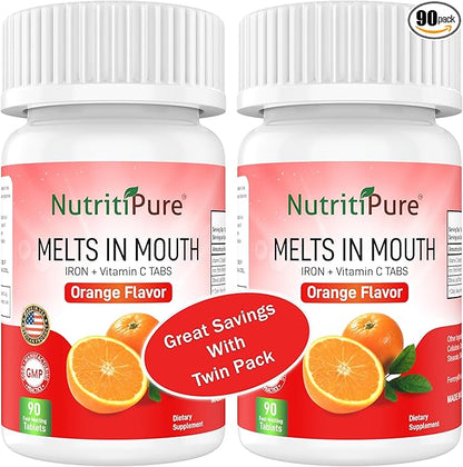 Chewable Iron Supplement for Women/Men | Carbonyl Iron 18 mg with Vitamin C 30 mg | Tablet in Orange Flavor 90 Count (2)