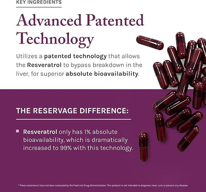 Reserveage Beauty Resveratrol Plus+ 1000 mg - Rapid-Release Resveratrol Capsules with Quercetin for Immune System, Brain Health & Cellular Health - Gluten-Free & Vegan - 30 Veggie Capsules