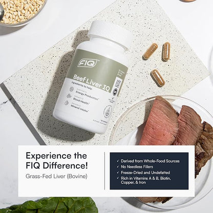 FIQ - Beef Liver IQ - Beef Liver Capsules - Supports Energy Production - Natural Iron, Copper, Vitamin A, & Vitamin B - High Absorption - 120 Capsules