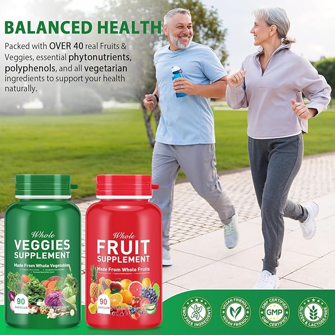 Fruits and Vegetables Supplements,Fruit and Veggies Supplement -90 Fruit & 90 Vegetables High Fiber Supplement for Immunity, Gut & Energy, Superfood Formula, Vegan