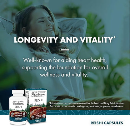 Host Defense Reishi Capsules - Heart & Immune Health Support Supplement - Mushroom Supplement to Support Energy & Vitality - Reishi Supplement to Aid Overall Well-Being - 120 Capsules (60 Servings)*