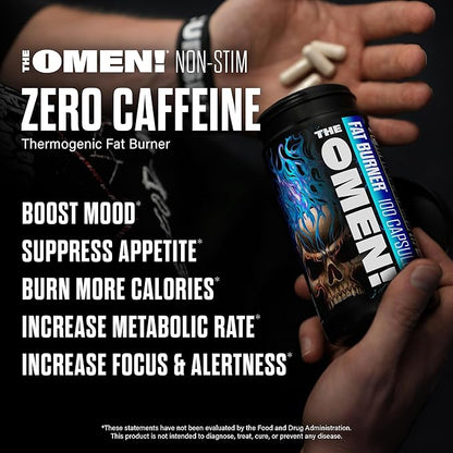 JNX SPORTS The Omen! Non-Stimulant Thermogenic Fat Burner – Caffeine-Free Dietary Supplement for Men & Women | Appetite Suppressant & Metabolism Booster | 100 Capsules