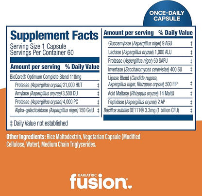 Bariatric Fusion Digestive Support: Digestive Enzymes with Probiotics | Vegan Supplement | Probiotics for Digestive Health and Gut Health Support | Gluten, Dairy & GMO Free | 60 Capsules
