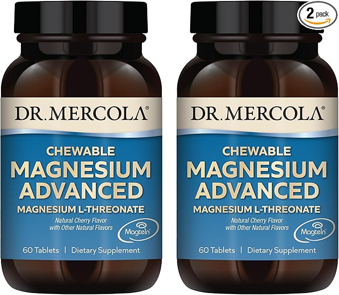 Dr. Mercola Magnesium Advanced, 30 Servings (60 Tablets), Dietary Supplement, Magnesium L-Threonate, Cherry Flavor, Non-GMO - 2 Pack