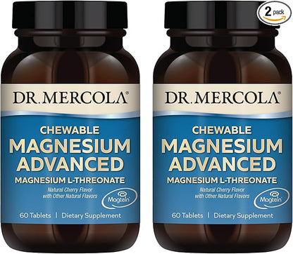 Dr. Mercola Magnesium Advanced, 30 Servings (60 Tablets), Dietary Supplement, Magnesium L-Threonate, Cherry Flavor, Non-GMO - 2 Pack