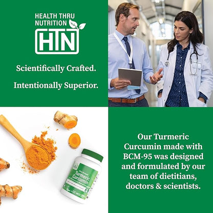 Health Thru Nutrition Turmeric Curcumin Complex 500mg Supplement | as BCM-95 Curcugreen Clinically Studied | Vegan Certified (Pack of 120)