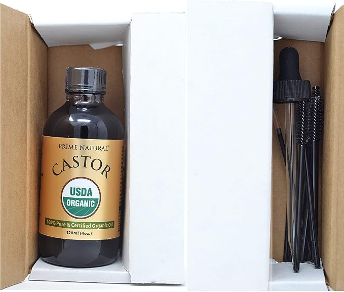 PRIME NATURAL Organic Hemp Seed Oil & Organic Castor Oil - Cold Pressed, Virgin, Unrefined - 4oz/120ml Each - 2 Oil Bundle