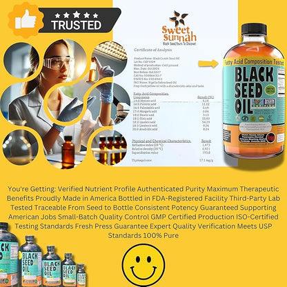Premium Black Seed Oil Liquid 16 oz - Sugar Free 3 Month Supply Antioxidant Turkish Black Cumin Seed Oil - 3X Thymoquinone Cold Pressed for Immune & Respiratory Support, Vegan, Halal, Sweet Sunnah