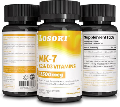 D3+K2 - Vitamin D3 and K2 Supplement for Bone and Heart Health - 60 Tablets