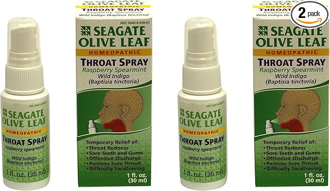 Seagate Products Homeopathic Olive Leaf Throat Spray (Pack of 2) 1 Ounce Raspberry-Spearmint