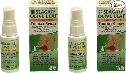Seagate Products Homeopathic Olive Leaf Throat Spray (Pack of 2) 1 Ounce Raspberry-Spearmint