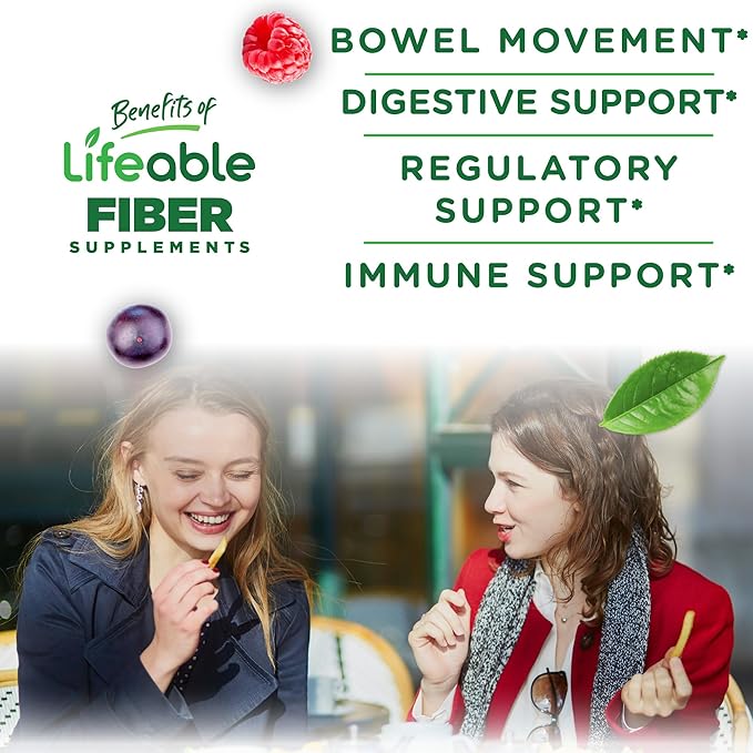 Lifeable Prebiotic Fiber Gummies for Adults | 5g | Great Tasting Fiber Supplement Gummies | Prebiotic Gummies for Digestive Health | High Fiber Gummies for Women, Men | 90 Gummies