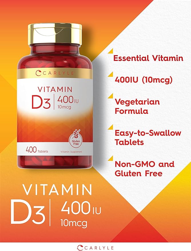 Carlyle Vitamin D3 400iu (10mcg) | 400 Tablets | Value Size | Vegetarian, Non-GMO, and Gluten Free Formula | Vitamin D Supplement