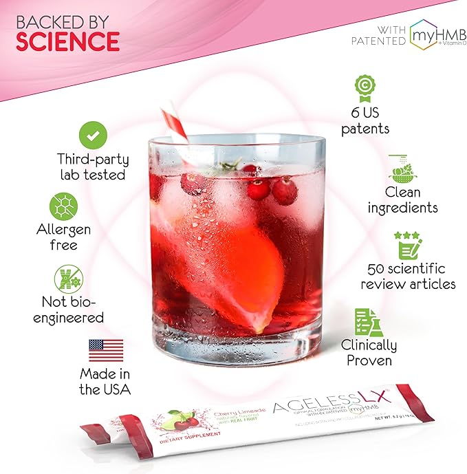 Powder Supplement for Women - with HMB Collagen Enhancer Plus Vitamin D3 with K2, Horsetail and Biotin for Lean Muscle and Stronger Hair and Nails - 30 Powder Packets, Cherry Limeade