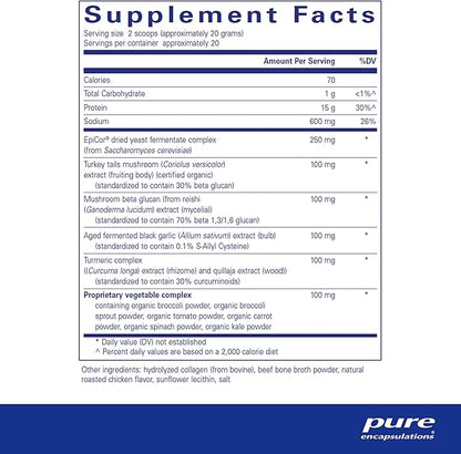 Pure Encapsulations PureDefense Collagen w/Bone Broth | Savory Bone Broth and Hydrolyzed Collagen Powder with Mushroom, Aged Garlic, and Enhanced Bioavailability Curcumin Extracts | 14.1 Ounces