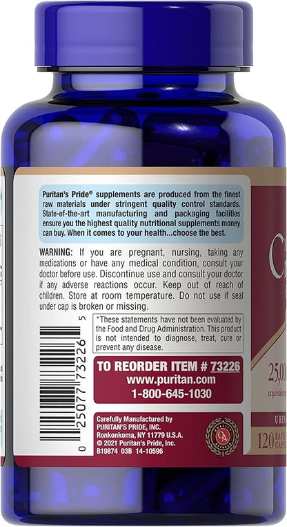 Puritan's Pride Naturally Sourced Cranberry One Per Day Fruit Concentrate 500mg, 50:1 Dietary Supplement for Urinary Tract Support, 4 Month Supply, 120 Rapid Release Capsules, 2 Pack