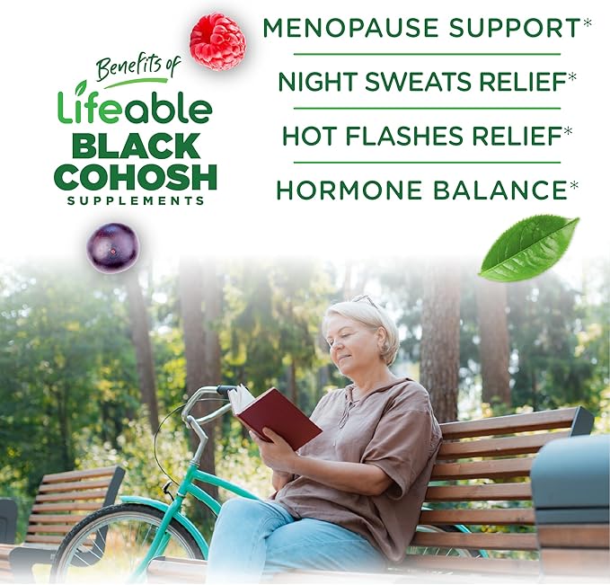 Lifeable Black Cohosh Gummies | 500 mg | Black Cohosh for Menopause Hot Flashes and Night Sweats Relief for Women | Non GMO and Vagan Herbal Supplements | 90 Gummies