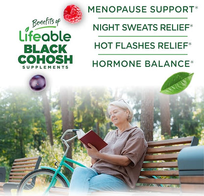 Lifeable Black Cohosh Gummies | 500 mg | Black Cohosh for Menopause Hot Flashes and Night Sweats Relief for Women | Non GMO and Vagan Herbal Supplements | 90 Gummies
