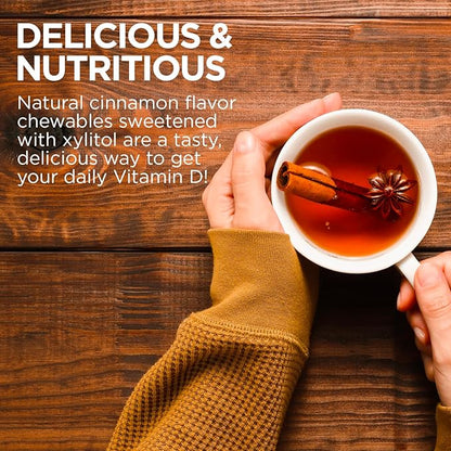 KAL Vitamin D3 Chewables 50 mcg, Vitamin D 2000 IU as Cholecalciferol, Sugar Free, Natural Cinnamon Flavor D3 Vitamin, Immune Support & Bone Health, 100 Servings, 100 Chewables