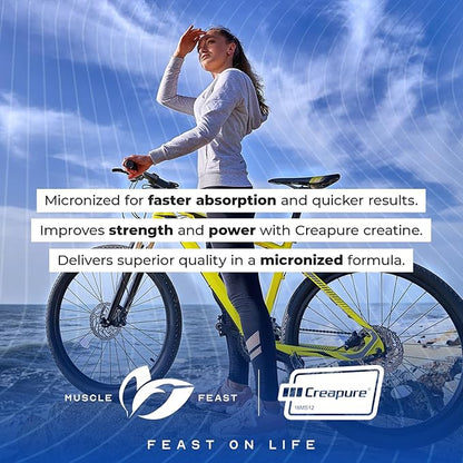Muscle Feast Creapure Micro - Micronized Creatine Monohydrate Powder | Premium Pre-Workout or Post-Workout | Easy to Mix, Gluten-Free, Safe and Pure, (Orange, 250g)