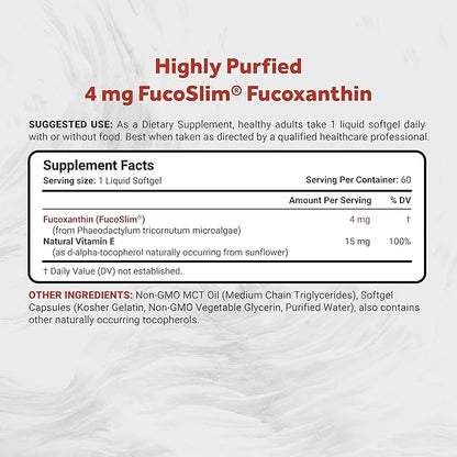 New Zealand Fucoxanthin (4mg) | Made with FucoSlim® | Non-GMO, Soy & Gluten Free | 60 Softgels (2 Month Supply)