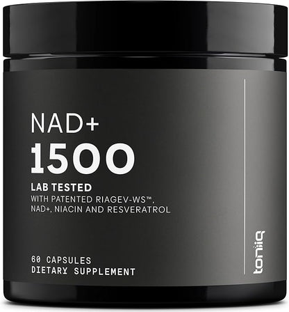 Toniiq Ultra High Strength 1500mg NAD+ Supplement - Clinically Studied Ingredients with Patented RiaGev-WS™, Resveratrol, and Niacin - 60 Capsules