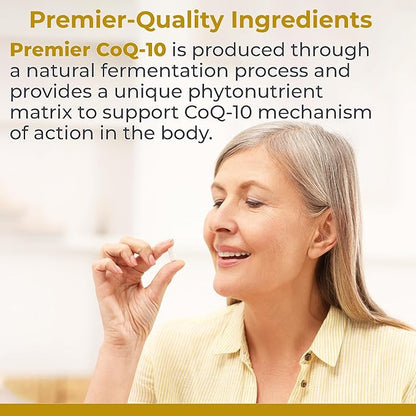 Premier CoQ-10, 50 Capsules, Vegan Product - Live-Source, Fermented CoQ10 (100 mg; Trans Isomer Form) The Preferred Lipid-Soluble Form for Premier Cardiovascular, Nerve, Brain and Immune Support
