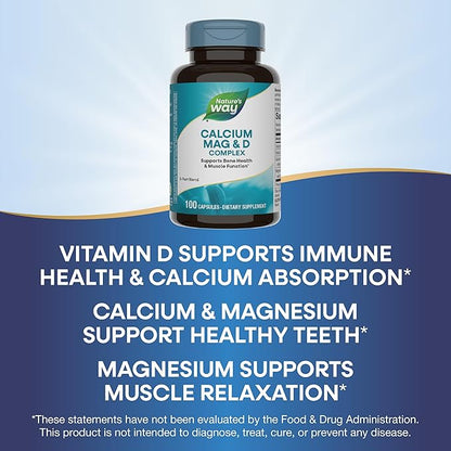 Nature's Way Calcium Magnesium & Vitamin D Complex, Healthy Bones & Teeth, Muscle Function*, Muscle Relaxation,* with Vitamin D3, Gluten free, 100 Capsules (Packaging May Vary)
