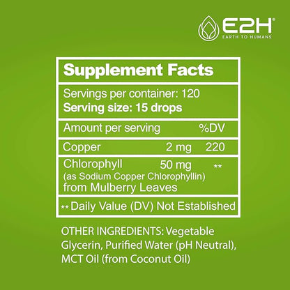 E2H Chlorophyll Liquid Drops - Natural Energy Booster, Immune System Support, Digestion and Skin Care Supplement - Vegan - Gluten Free - Non-GMO - (3 Bottles)